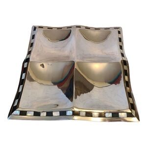Towle Silversmith Midnight & Mother of Pearl Inlay 14" Platter W/ 4 Sections EUC